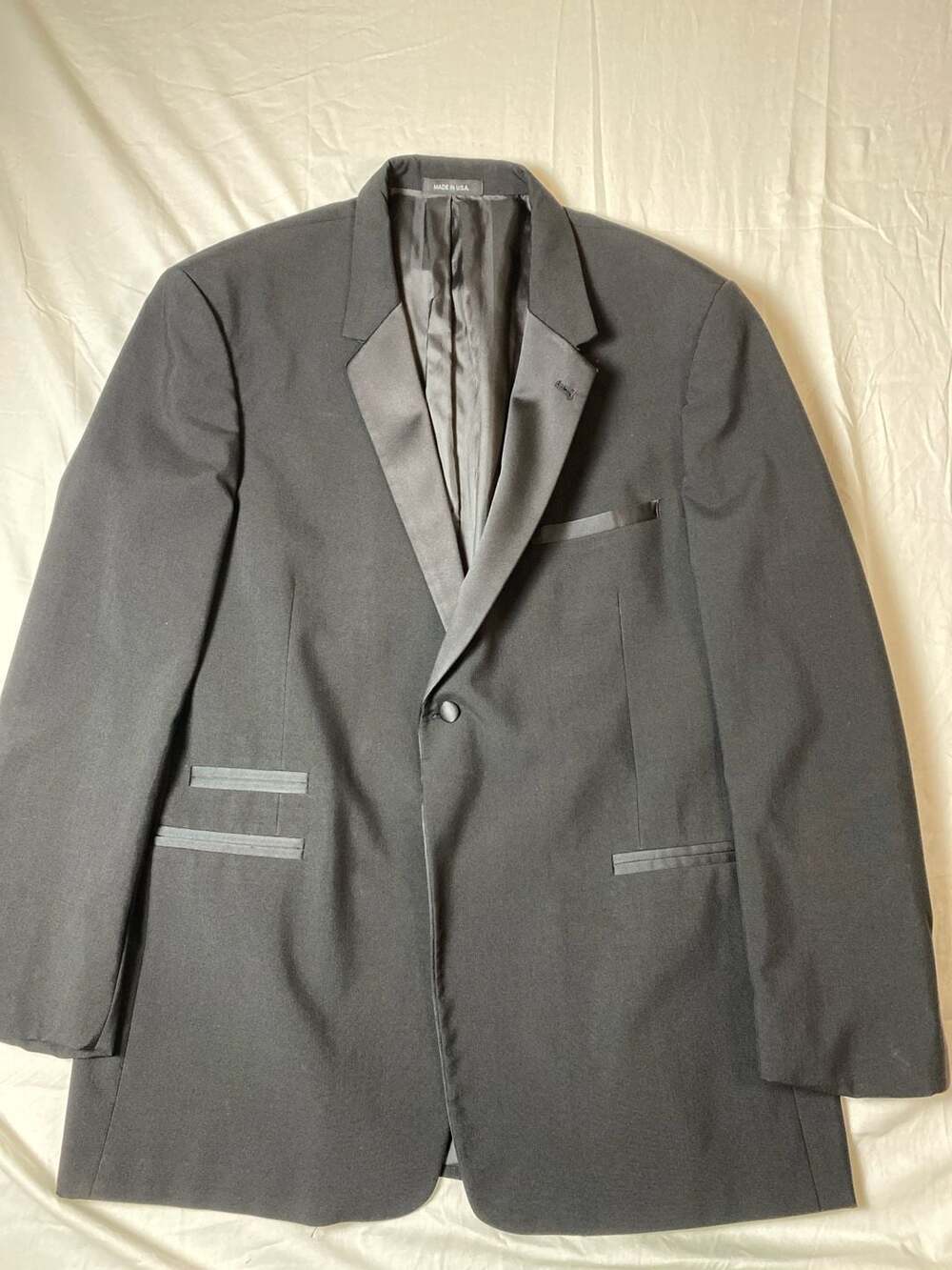 Perry Ellis Men's Black Tuxedo Jacket with Satin Lapels, Size 50XL, Made in USA